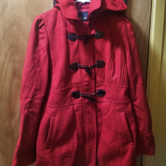 Guess Jackets & Blazers - PEA COAT W/HOOD WOMENS GUESS BRAND NEW W/TAGS RED MEDIUM